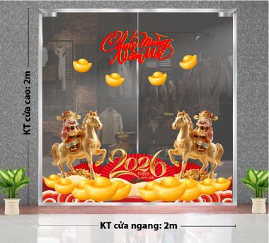 DECAL TRANG TRÍ TẾT HAI ÔNG THẦN TÀI TRÊN NGỰA VÀNG CHÚC MỪNG NĂM MỚI