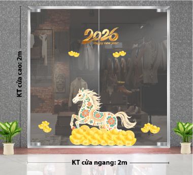 DECAL TRANG TRÍ TẾT NGỰA HOA TRÊN THỎI VÀNG 2026