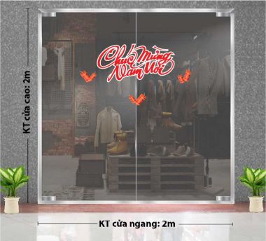 DECAL TRANG TRÍ CHỮ CHÚC MỪNG NĂM MỚI VÀ PHÁO