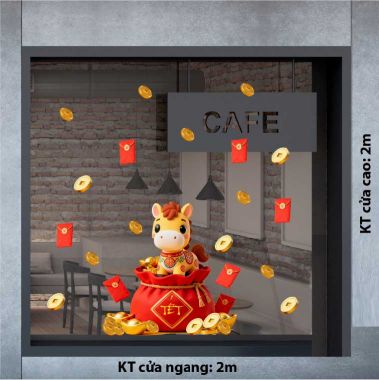 DECAL TRANG TRÍ TẾT NGỰA NHỎ TRÊN TÚI VÀNG