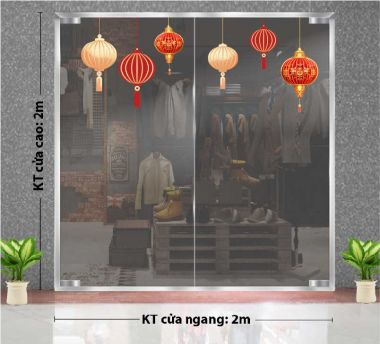 DECAL TRANG TRÍ TẾT LỒNG ĐÈN ĐỎ QUẢ TRÁM