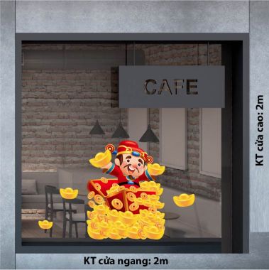 DECAL TRANG TRÍ TẾT ÔNG THẦN TÀI TRONG GƯƠNG VÀNG
