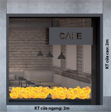 DECAL DÁN KÍNH TRANG TRÍ TẾT VIỀN CHÂN THỎI VÀNG 