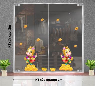 DECAL TRANG TRÍ TẾT HAI CON NGỰA VÀNG NHỎ