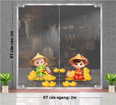 DECAL DÁN KÍNH TRANG TRÍ TẾT ĐÔI TIỂU ĐỒNG CHÚC TẾT