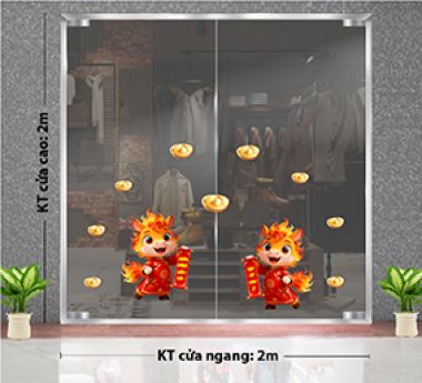 DECAL DÁN KÍNH TRANG TRÍ TẾT HAI CON NGỰA NHỎ CẦM LIỄN XUÂN
