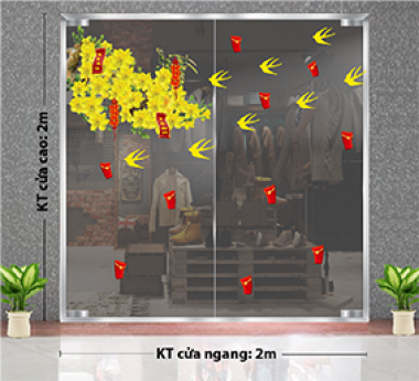 DECAL TRANG TRÍ TẾT CÀNH MAI VÀNG KHOE SẮC VÀ ĐÀN ÉN VÀNG CHAO LƯỢN 2