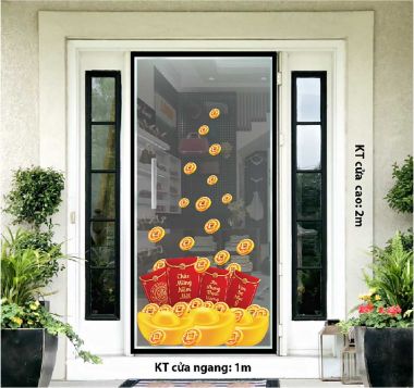 DECAL DÁN KÍNH TRANG TRÍ TẾT THỎI VÀNG VÀ BAO LÌ XÌ ĐỎ