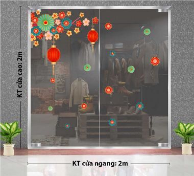 DECAL DÁN KÍNH TRANG TRÍ TẾT LỒNG ĐÈN ĐỎ TRÊN CÀNH HOA XUÂN 2