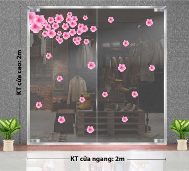 DECAL DÁN KÍNH TRANG TRÍ TẾT CÀNH ĐÀO HỒNG KHOE SẮC ĐÓN XUÂN