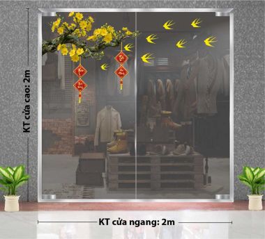 DECAL DÁN KÍNH TRANG TRÍ TẾT GỐC MAI VÀNG VÀ ÉN LƯỢN