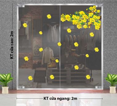 DECAL DÁN KÍNH TRANG TRÍ TẾT MAI VÀNG TỨ QUÝ KHOE SẮC