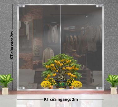 DECAL DÁN KÍNH TRANG TRÍ TẾT CÂY KẾ VÀNG VÀ CHẬU HOA CÚC