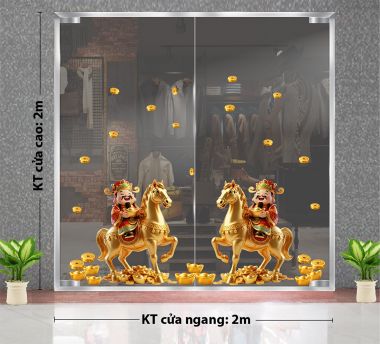 DECAL TRANG TRÍ TẾT THẦN TÀI CƯỠI NGỰA VÀNG