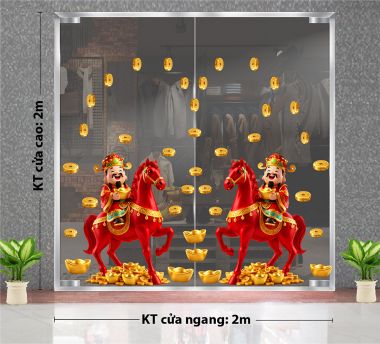 DECAL TRANG TRÍ TẾT ÔNG THẦN TÀI CƯỠI NGỰA XÍCH THỐ