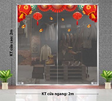 DECAL DÁN KÍNH TRANG TRÍ TẾT HOA VÀ LỒNG ĐÈN ĐỎ