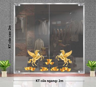 DECAL DÁN KÍNH TRANG TRÍ TẾT ĐÔI NGỰA VÀNG TUNG CÁNH