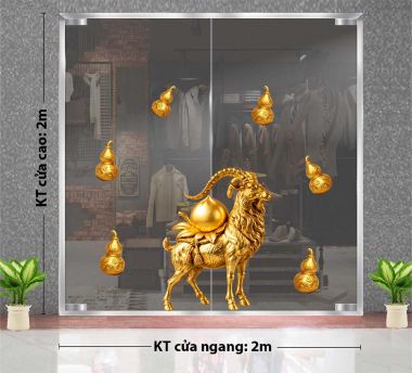 DECAL DÁN KÍNH TRANG TRÍ TẾT ĐINH MÙI VÀ QUẢ ĐÀO VÀNG