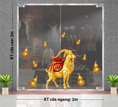 HÌNH DÁN KÍNH TRANG TRÍ TẾT DÊ VÀNG VÀ TÚI TIỀN