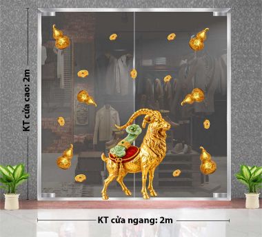 DÁN KÍNH TRANG TRÍ TẾT DÊ VÀNG VÀ NGỌC PHUỶ THUÝ XANH