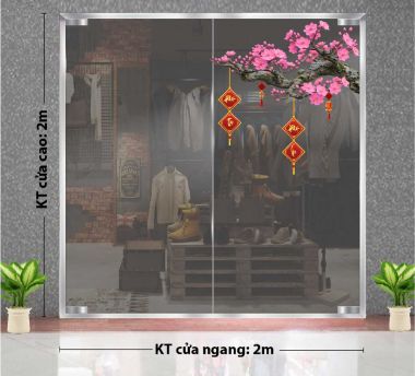 GIẤY DÁN KÍNH TRANG TRÍ TẾT CÀNH ĐÀO HỒNG PHÁT TÀI PHÁT LỘCTÀI