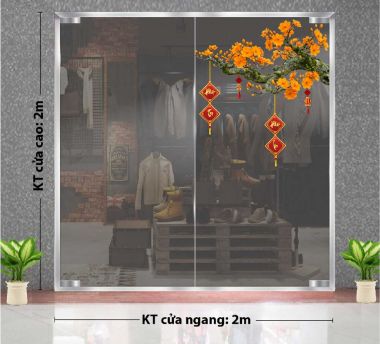 TRANG TRÍ TẾT TRÊN KÍNH CÀNH MAI VÀNG CAM CHÚC XUÂN