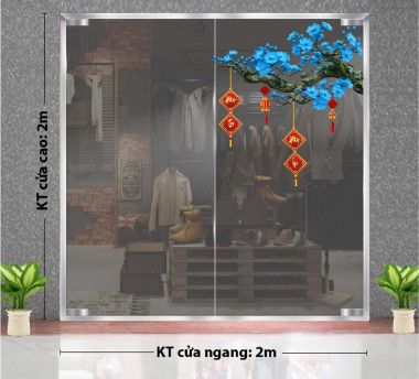 TRANG TRÍ TẾT TRÊN KÍNH CHO CỦA HÀNG CÀNH MAI XANH BIẾC