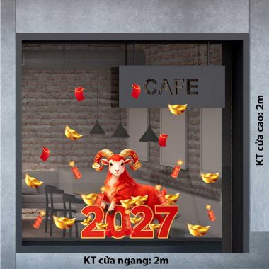 DECAL DÁN KÍNH TRANG TRÍ TẾT ĐINH MÙI 2027 SẮC ĐỎ