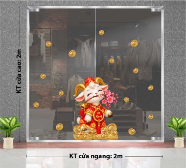 DECAL DÁN KÍNH TRANG TRÍ TẾT ĐINH MÙI VÀ CÀNH ĐÀO HỒNG 2027