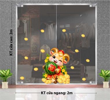 DECAL DÁN KÍNH TRANG TRÍ TẾT ĐINH MÙI ÔM DƯA HẤU 2027