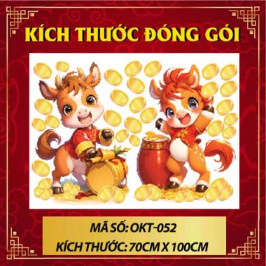 DECAL TRANG TRÍ TẾT ĐÔI NGỰA NHỎ VÀ ĐỒNG TIỀN VÀNG