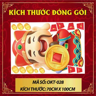 DECAL TRANG TRÍ TẾT THẦN TÀI CẦM ĐỒNG TIỀN VÀNG
