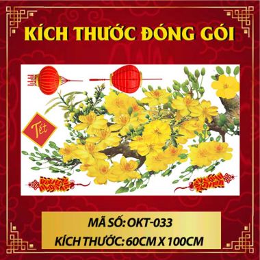 DECAL DÁN KÍNH TRANG TRÍ TẾT CÀNH MAI VÀNG VÀ LỒNG ĐÈN ĐỎ