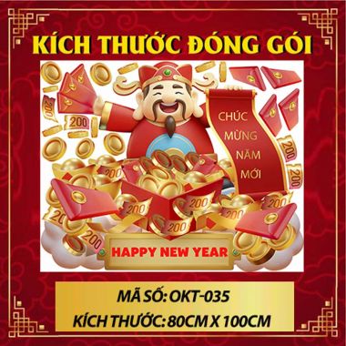 DECAL DÁN KÍNH TRANG TRÍ TẾT THẦN TÀI CẦM LÌ XÌ TRAO TÀI LỘC