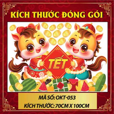 DECAL TRANG TRÍ TẾT ĐÔI NGỰA NHỎ CẦM CHỮ TẾT