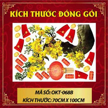 DECAL TRANG TRÍ TẾT GỐC MAI VÀNG VÀ LỒNG ĐÈN ĐỎ 2