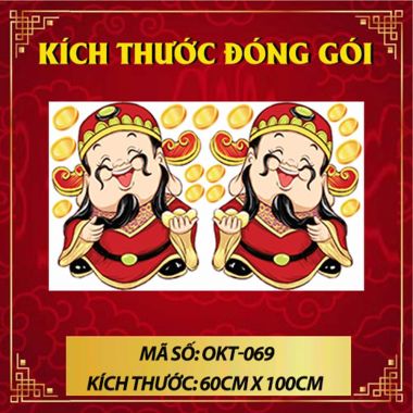 DECAL TRANG TRÍ TẾT HAI ÔNG THẦN TÀI CẦM THỎI VÀNG