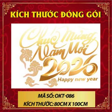 DECAL TRANG TRÍ TẾT CHỮ CHÚC MỪNG NĂM MỚI 2026 SẮC VÀNG