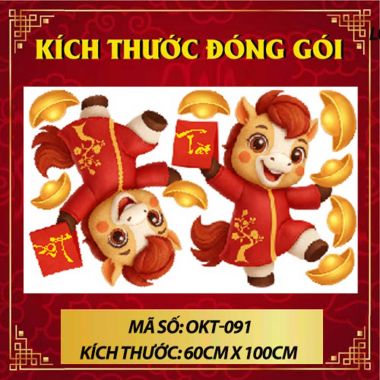 DECAL DÁN KÍNH TRANG TRÍ TẾT HAI CHÚ NGỰA ĐỎ CHÚC XUÂN