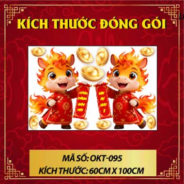 DECAL DÁN KÍNH TRANG TRÍ TẾT HAI CON NGỰA NHỎ CẦM LIỄN XUÂN