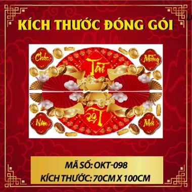 DECAL DÁN KÍNH TRANG TRÍ TẾT HAI CÁNH QUẠT ĐỎ TÀI LỘC VÀ LỒNG ĐÈN ĐỎ