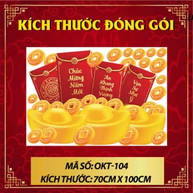 DECAL DÁN KÍNH TRANG TRÍ TẾT THỎI VÀNG VÀ BAO LÌ XÌ ĐỎ