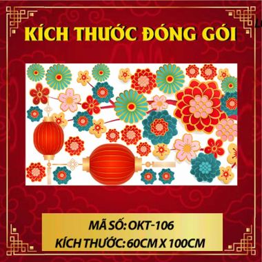 DECAL DÁN KÍNH TRANG TRÍ TẾT LỒNG ĐÈN ĐỎ TRÊN CÀNH HOA XUÂN