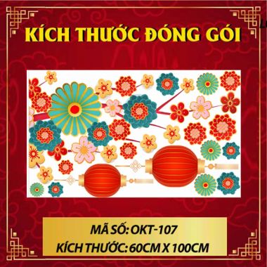 DECAL DÁN KÍNH TRANG TRÍ TẾT LỒNG ĐÈN ĐỎ TRÊN CÀNH HOA XUÂN 2