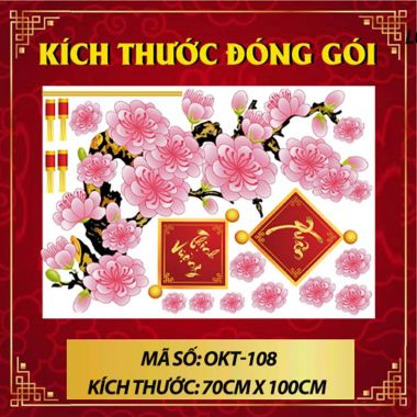 DECAL DÁN KÍNH TRANG TRÍ TẾT LIỄN TREO TRÊN CÀNH ĐÀO HỒNG