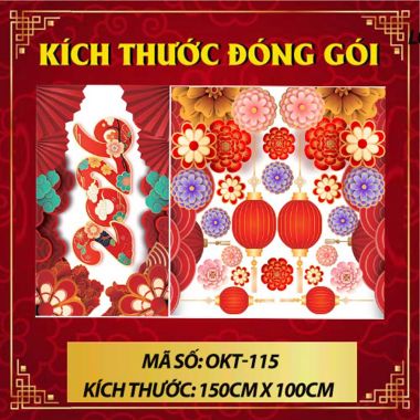 DECAL DÁN KÍNH TRANG TRÍ TẾT CHO NHÀ HÀNG SẮC HOA ĐỎ VÀ LỒNG ĐÈN 2026