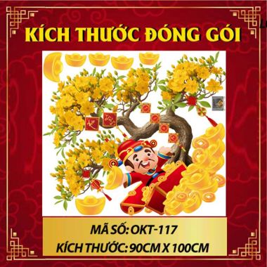 DECAL TRANG TRÍ TẾT DÁN KÍNH ÔNG THẦN TÀI DƯỚI GÓC MAI VÀNG