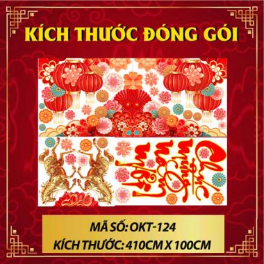 DECAL DÁN KÍNH TRANG TRÍ TẾT CHÚC MỪNG NĂM MỚI ĐÔI NGỰA VÀNG VÀ SẮC HOA ĐỎ THẮM