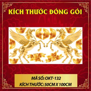 DECAL DÁN KÍNH TRANG TRÍ TẾT ĐÔI NGỰA VÀNG TUNG CÁNH