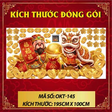 DÁN KÍNH TRANG TRÍ TẾT THẦN TÀI VÀ BÉ MÚA CÙNG TÚI LỘC